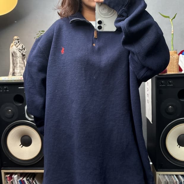 폴로 반집업니트