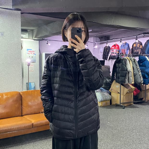 빈티지 블랙 후디 경량패딩 B3453