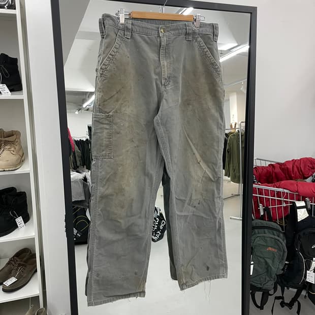 칼하트 OG 가죽패치 카펜터 하드 페이딩 와이드 워크팬츠