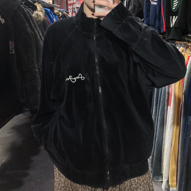  [IM]션존 벨벳 집업 자켓 블랙