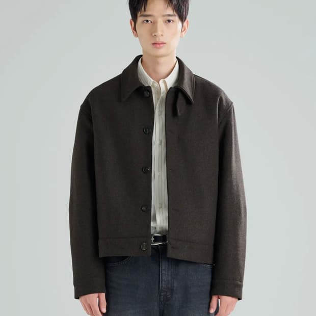 지플리쉬 헤비 울 블렌드 숏 코트 브라운 M사이즈