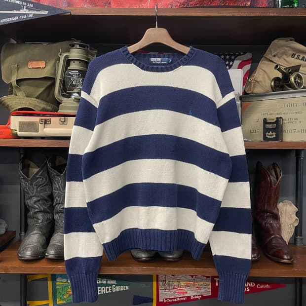 90s 폴로 랄프로렌 멀티 스트라이프 레트로 라운드넥 니트 N344