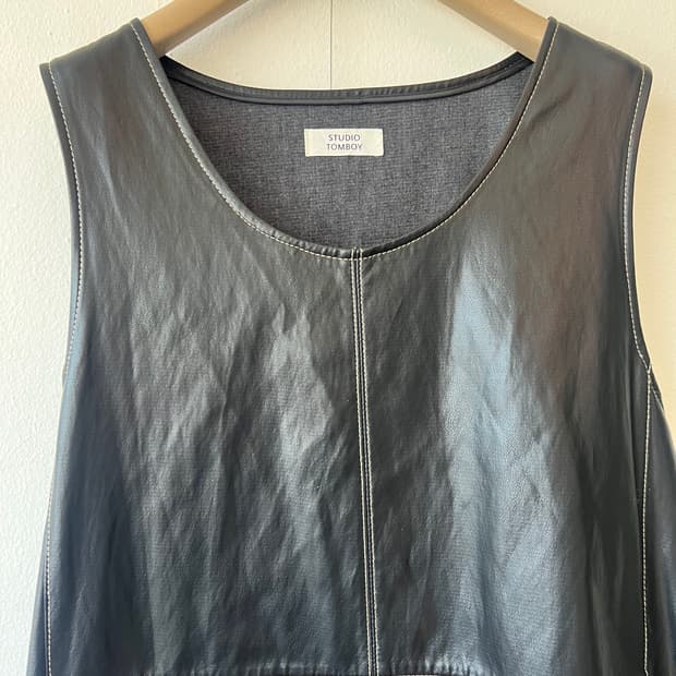 스튜디오톰보이 여성 블랙 페이크레더원피스 레이어드원피스 