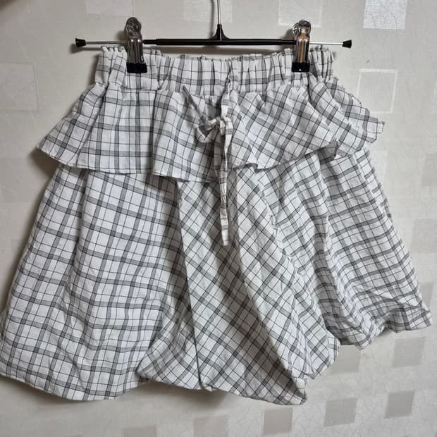 빈티지 모리걸 하구미 페어리 체크 프릴 벌룬 밴딩 스커트