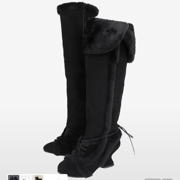Asym Shearling Wedge Boot / Black