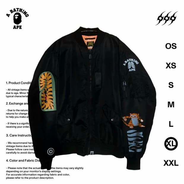 베이프 MA-1  타이거 샤크 XL사이즈 봄버자켓