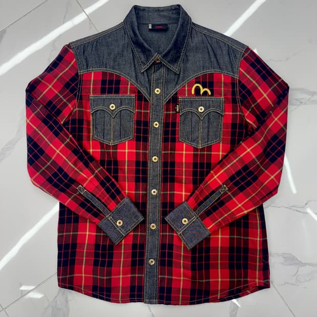 •EVISU 에비수 체크 데님 셔츠