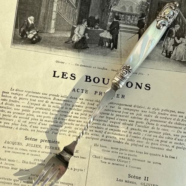 1890s 앤틱 실버플레이트 마더오브펄 올리브 포크