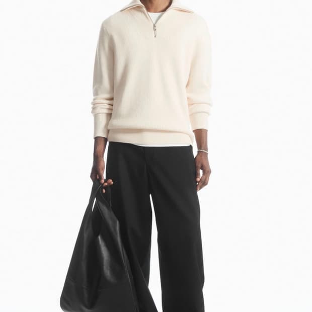 COS 코스 울 반집업 화이트 니트 스웨터 M 100-105