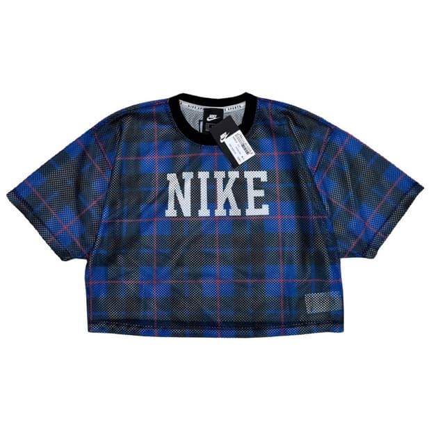 새상품 NIKE 메쉬 크롭 반팔 티 블루 M