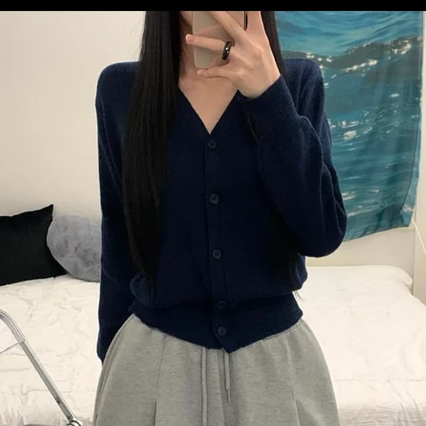 브이넥 가디건 블랙
