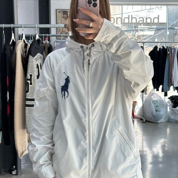 폴로랄프로렌 빅포니 포켓 코튼후드자켓 화이트