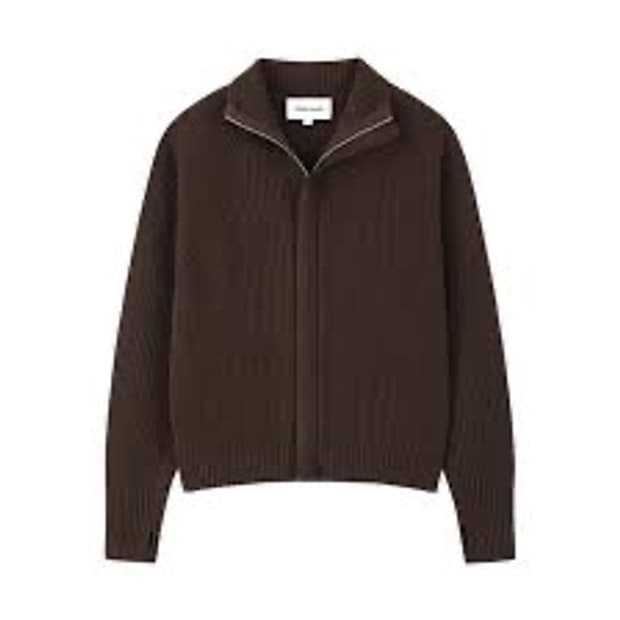 토니웩 슈퍼 파인 메리노 울 플래킷 집업 니트 다크 브라운