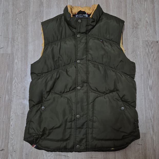 타미힐피거 데님 남성 다운 카키 패딩 조끼 L(100)