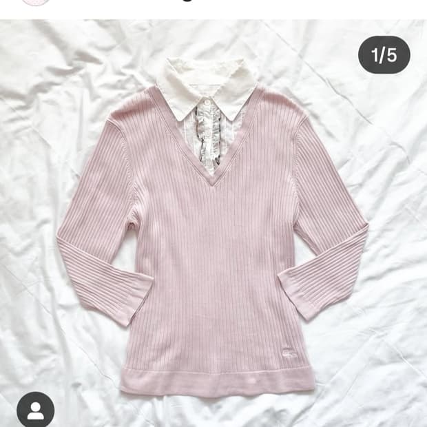 버버리 뮤트핑크 레이어드 로걀탑 셔츠