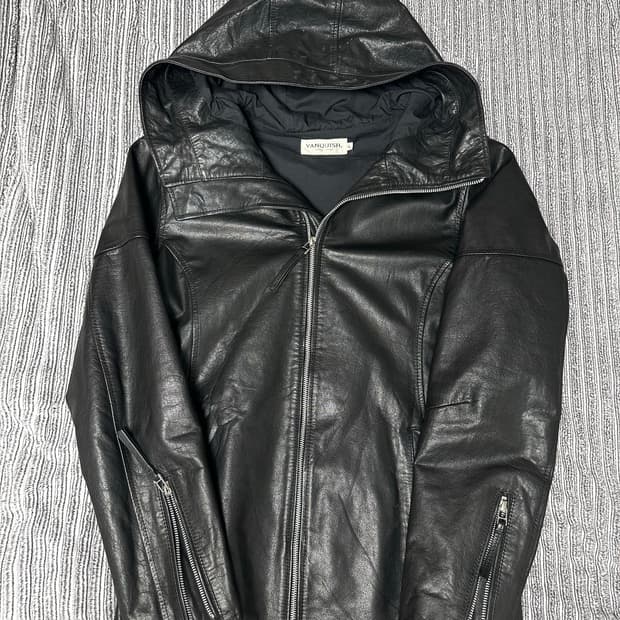 릭오웬스 맛 양가죽 후드 레더자켓