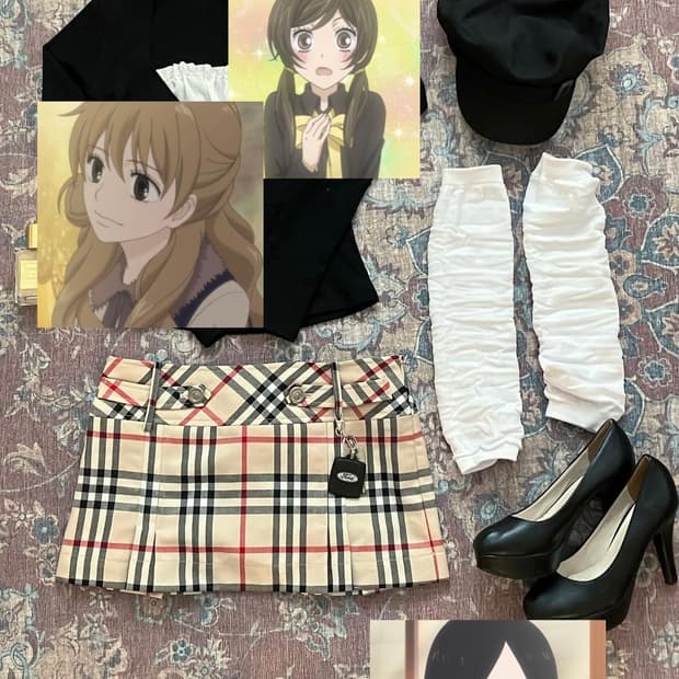 엔젤넘버555 베이지클래식 체크윈터스커트 베이비메탈클럽교복갸루