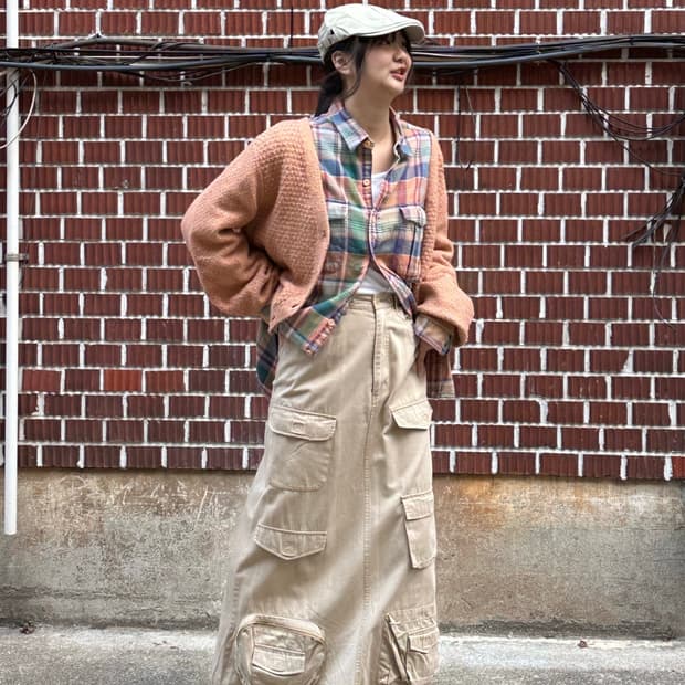 아베크롬비 가디건 폴로 셔츠 포켓 스커트 코디세트