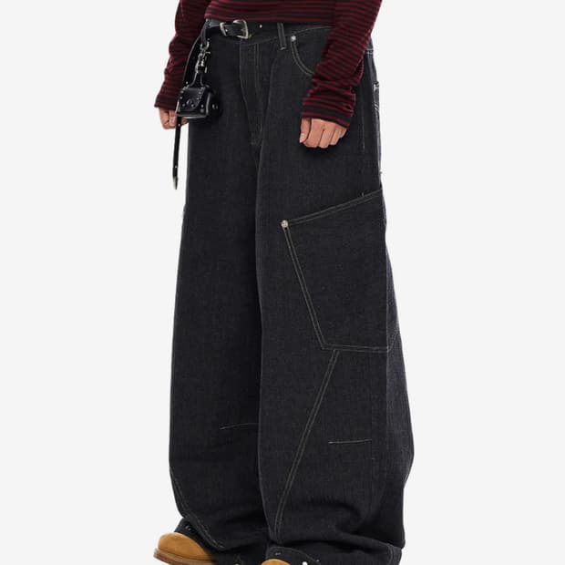 아캄 데님 팬츠 블랙 Ankle Studded Denim Pants (B