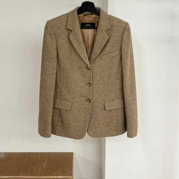 막스마라 베이지 헤링본 브레이저 자켓