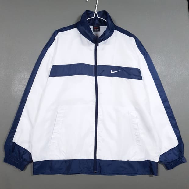 실측 XL 나이키 90s 희귀 스우시 올드스쿨 화이트네이비 바람막이 자켓
