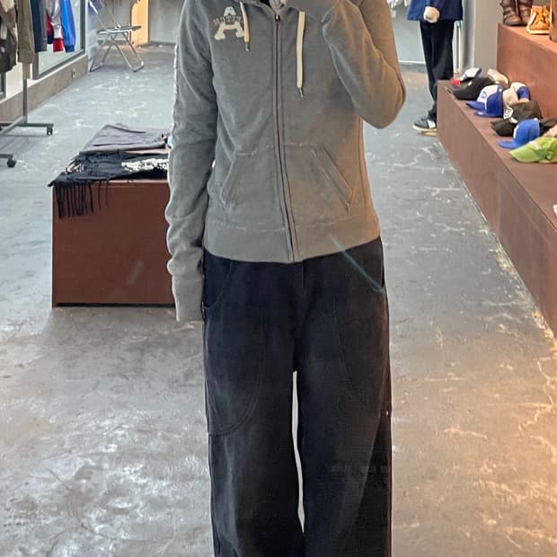 아베크롬비 사이드 패치로고 그레이 후드집업 H1220