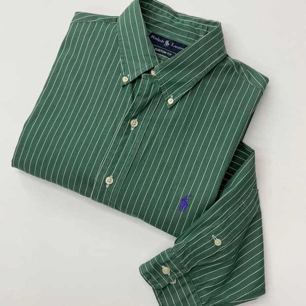 Polo 폴로 랄프로렌 딥그린컬러 스트라이프 패턴 버튼다운 셔츠