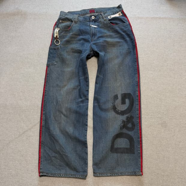 돌체앤가바나 D&G 로고 빈티지 와이드 데님팬츠