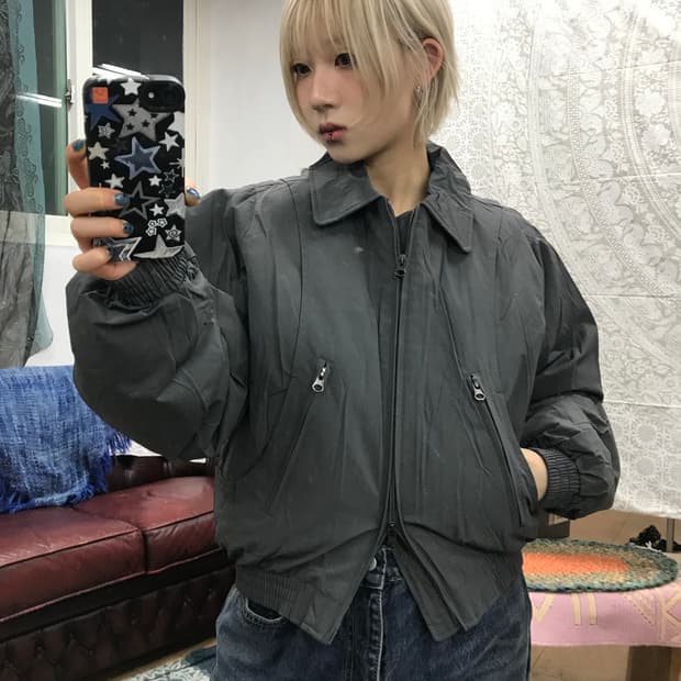 커스텀어클락 cocl 사이드디테일 블루종 봄버 숏점퍼 