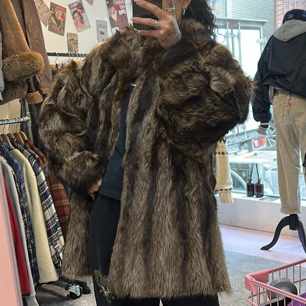 빈티지 브라운 믹스컬러 사가폭스 퍼자켓L