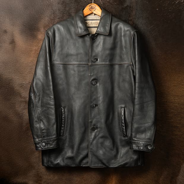 [105] 90s 컬럼비아 레더 카 코트 블랙 