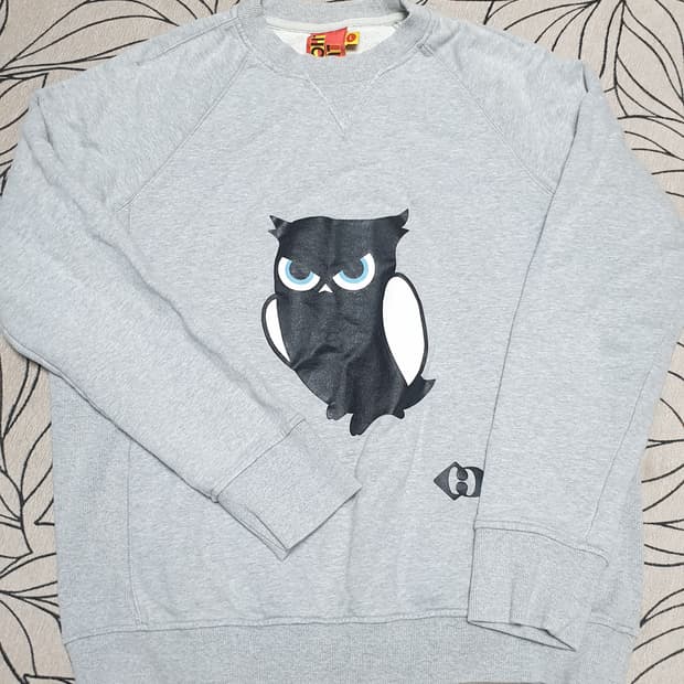 럭키슈에뜨 부엉이 맨투맨 L 회색 세미오버핏