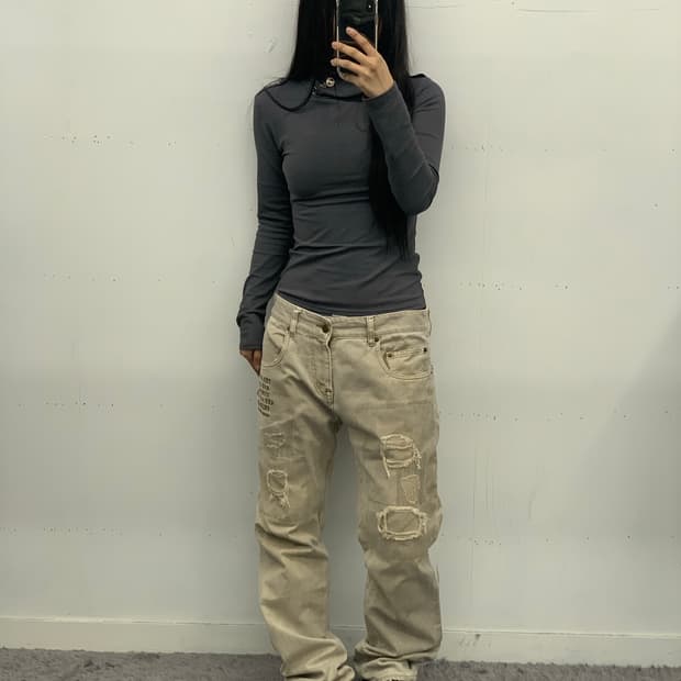 Beach sound 데미지 디테일 팬츠