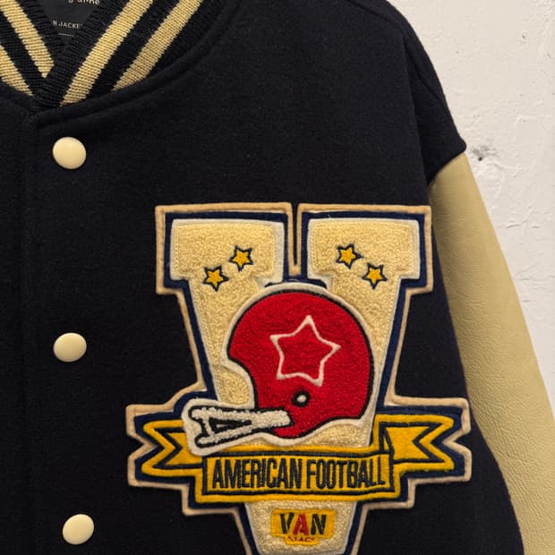 (L) VAN JAC Leather Arm Varsity Jacket