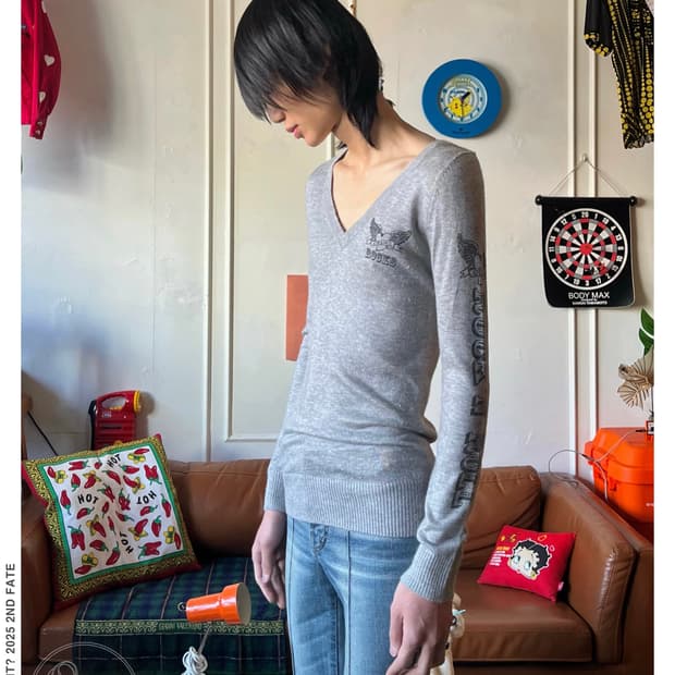 INGNI Japan Rock Printed V-Neck Knit