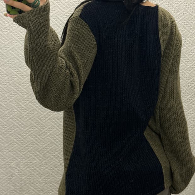 앤더슨벨 빈티지 콘트라스트 보트 언발 뜨개 니트 K0135