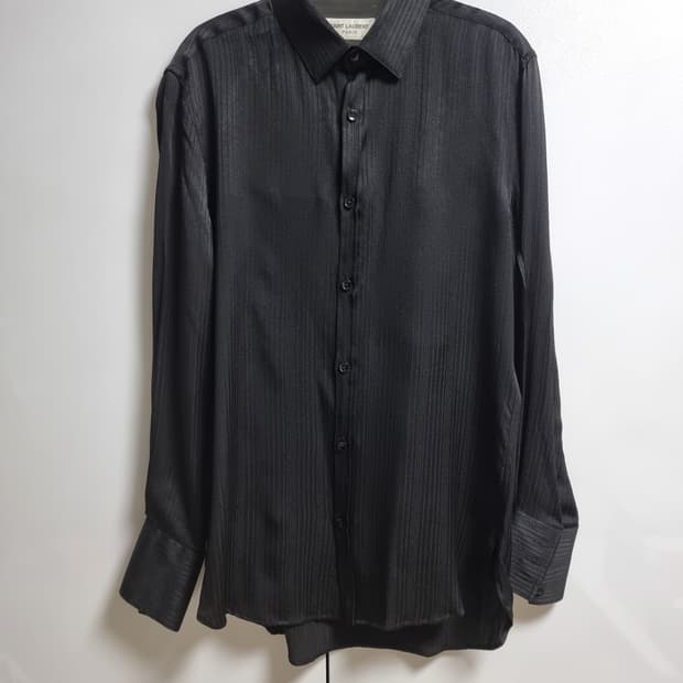 생로랑 블랙 실크 셔츠 스트라이프 강동원 39