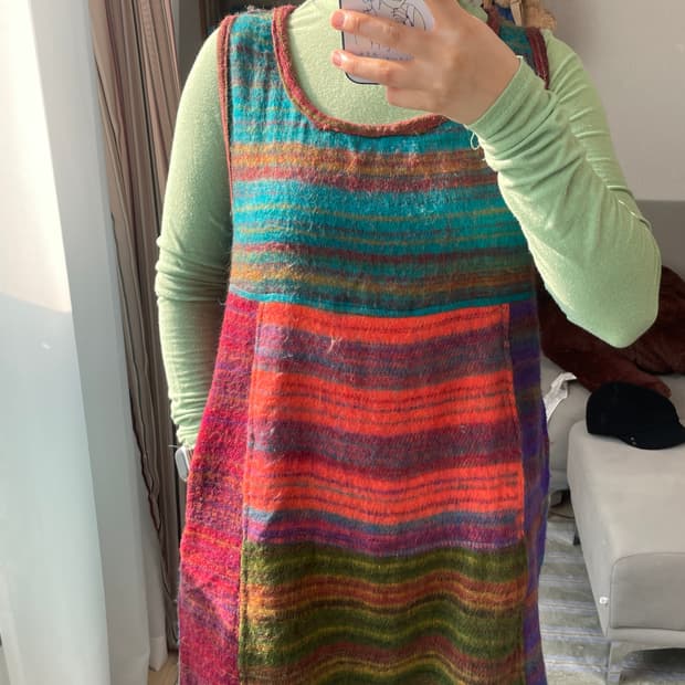 일본 빈티지 에스닉 멀티 스트라이프 레이어드 원피스