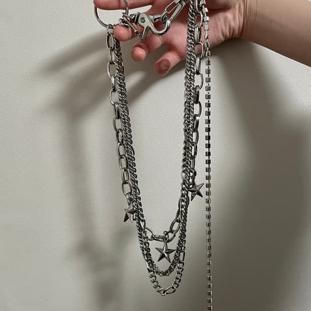 레테 빈티지 펑크 갸루 멀티 실버 체인 목걸이 바지체인