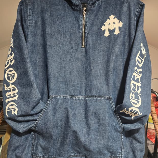 크롬하츠 트리플 화이트 레더패치 데님 아노락 후드(새상품)