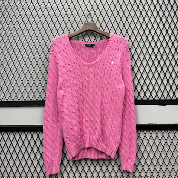 폴로 랄프로렌 케이블 니트 화이트 포니 포인트 라이트핑크