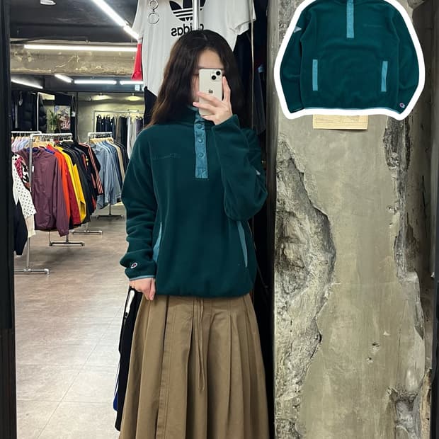 챔피온 버튼 플리스 그린 XS #csz2169