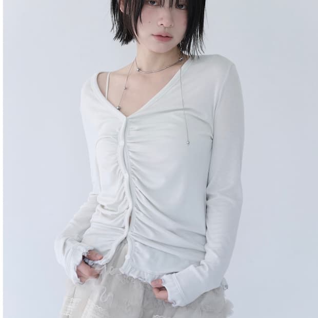 미레코 ASTMMERIC SHIRRING LACE GARDIGAN