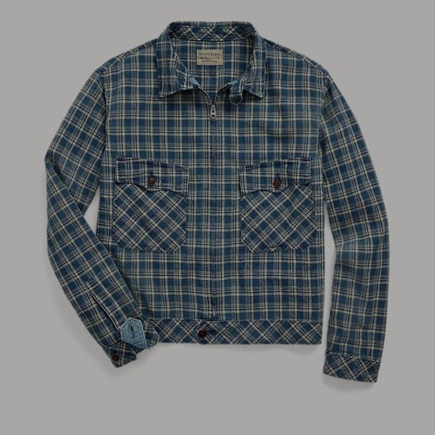 RRL 더블알엘 인디고 체크 린넨 블루종 L