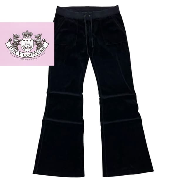 쥬시꾸뛰르 y2k 갸루 블랙 벨벳 트레이닝 부츠컷 팬츠