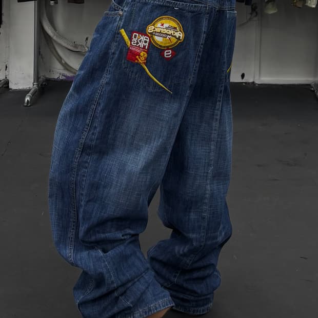 아카데믹스 올드스쿨 패치워크 데님팬츠