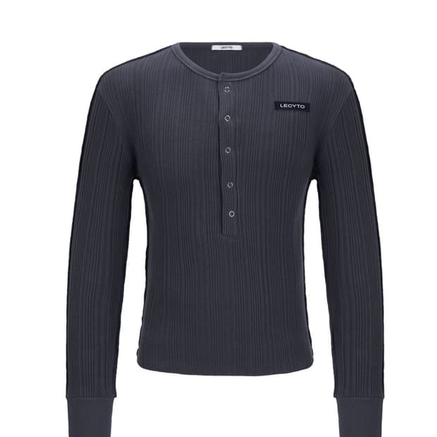 레씨토 LECYTO 헨리넥 리브드 슬림 티셔츠 차콜