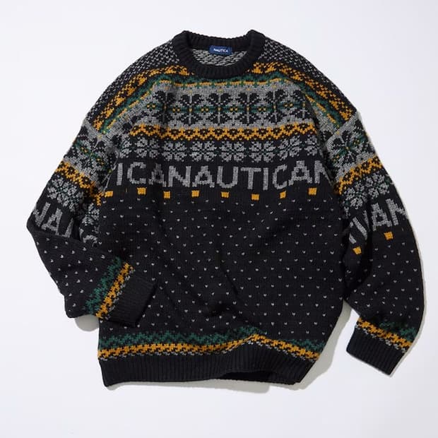 NAUTICA JAPAN  LINE 스노우패턴 자가드 풀오버 스웨터