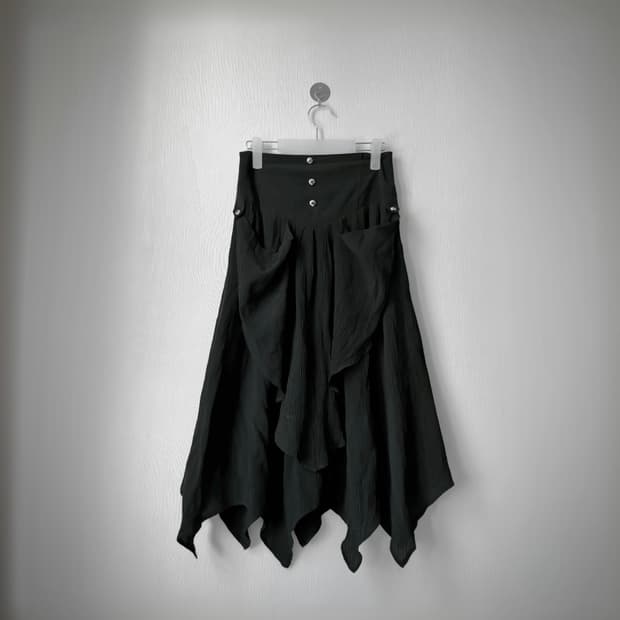 아카이브 드레이프 레이어드 셔링 견장 스터드디테일 롱스커트 치마 락시크