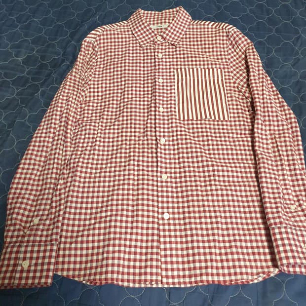 (빈티지) 시스템옴므 이태리원사 클래식체크 스트라이프배색 셔츠 레드(M)